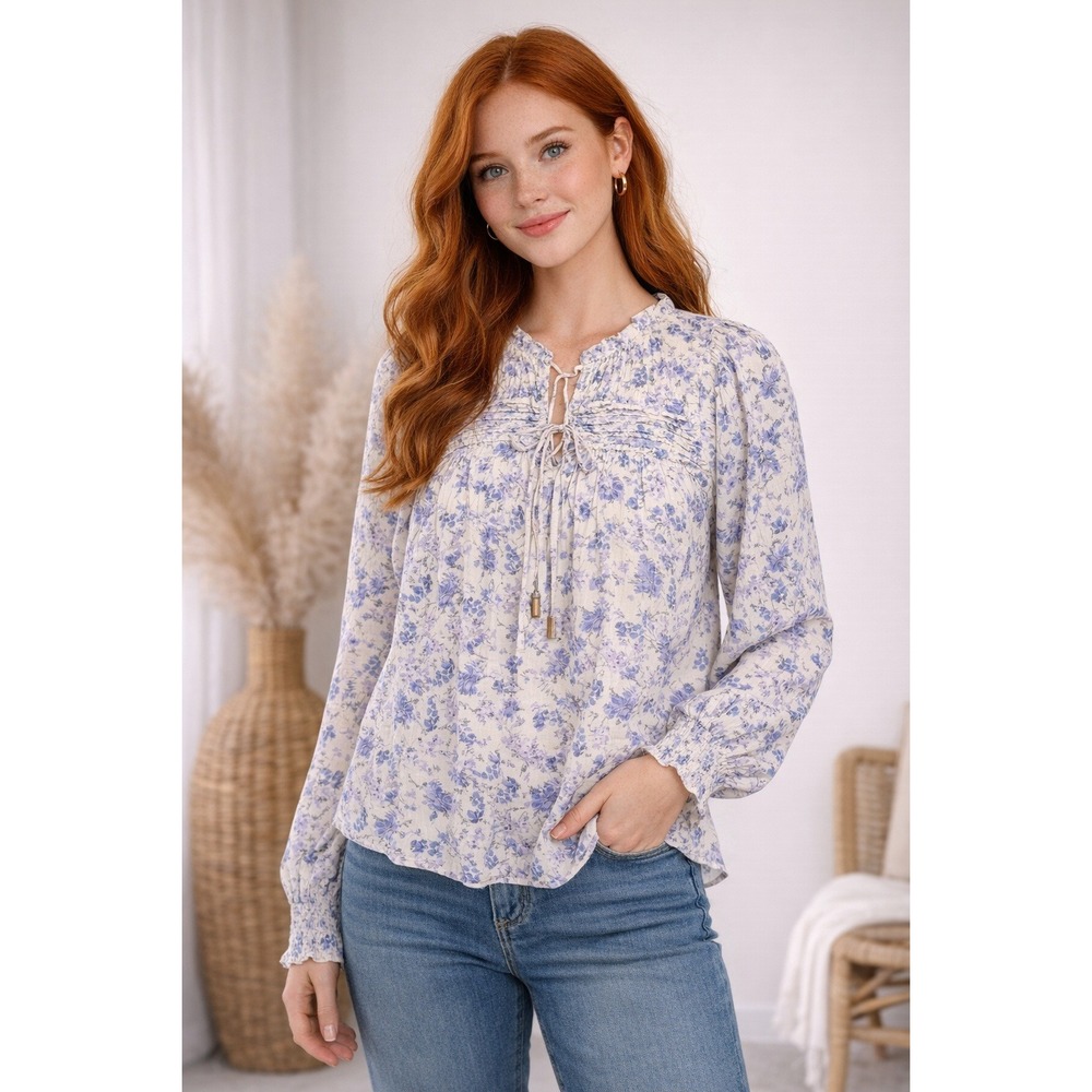 Anthropologie Bishop+Young Floral Sydney Blouse Front Ties Flowy Peasant‎ Top XS